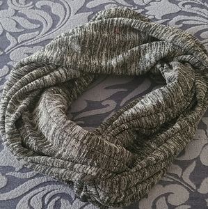 Gray marled infinity scarf with large zip pocket for phone/ wallet.